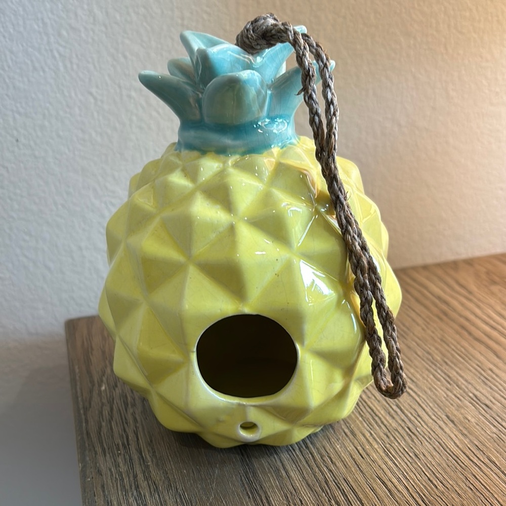 Yellow Pineapple Ceramic Birdhouse
